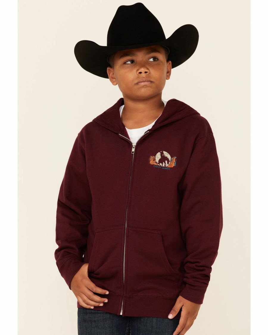 Gifts Cody James | Cody James Boys' Burgundy Rodeo Show Poster Graphic Zip-Front Hooded Sweatshirt Online