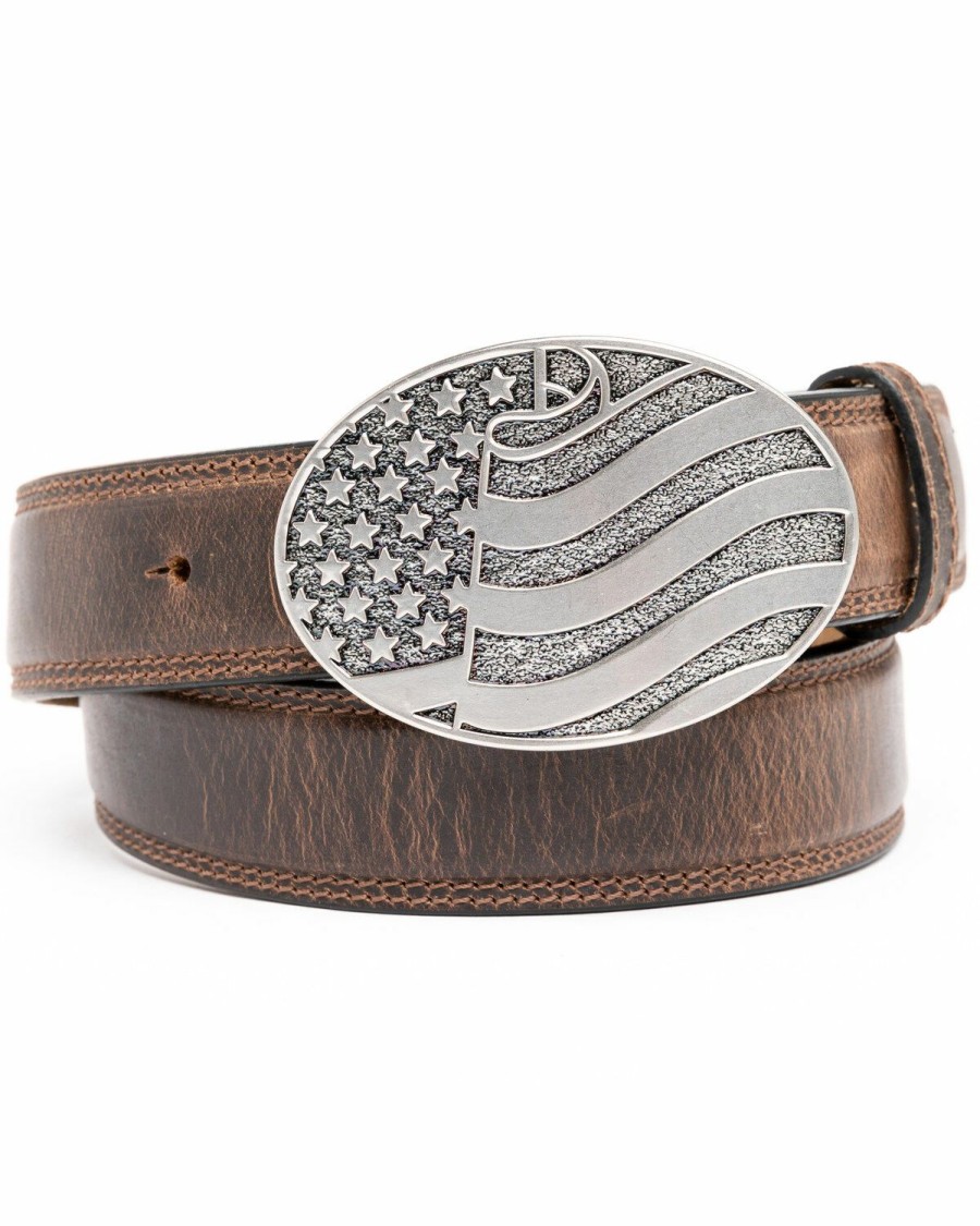 Men Cody James | Cody James Men'S Brown American Flag Oval Western Buckle Belt Online