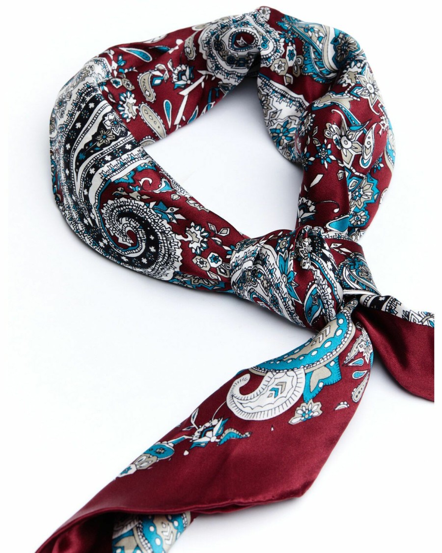 Men Cody James | Cody James Men'S Silk Burgundy Paisley Wild Rag Scarf Discount