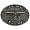 Men Cody James | Cody James Longhorn Antiqued Silver-Tone Oval Belt Buckle Discount