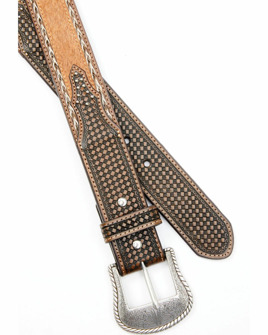 Men Cody James | Cody James Men'S Brown Hair-On Basketweave Studded Leather Belt Online