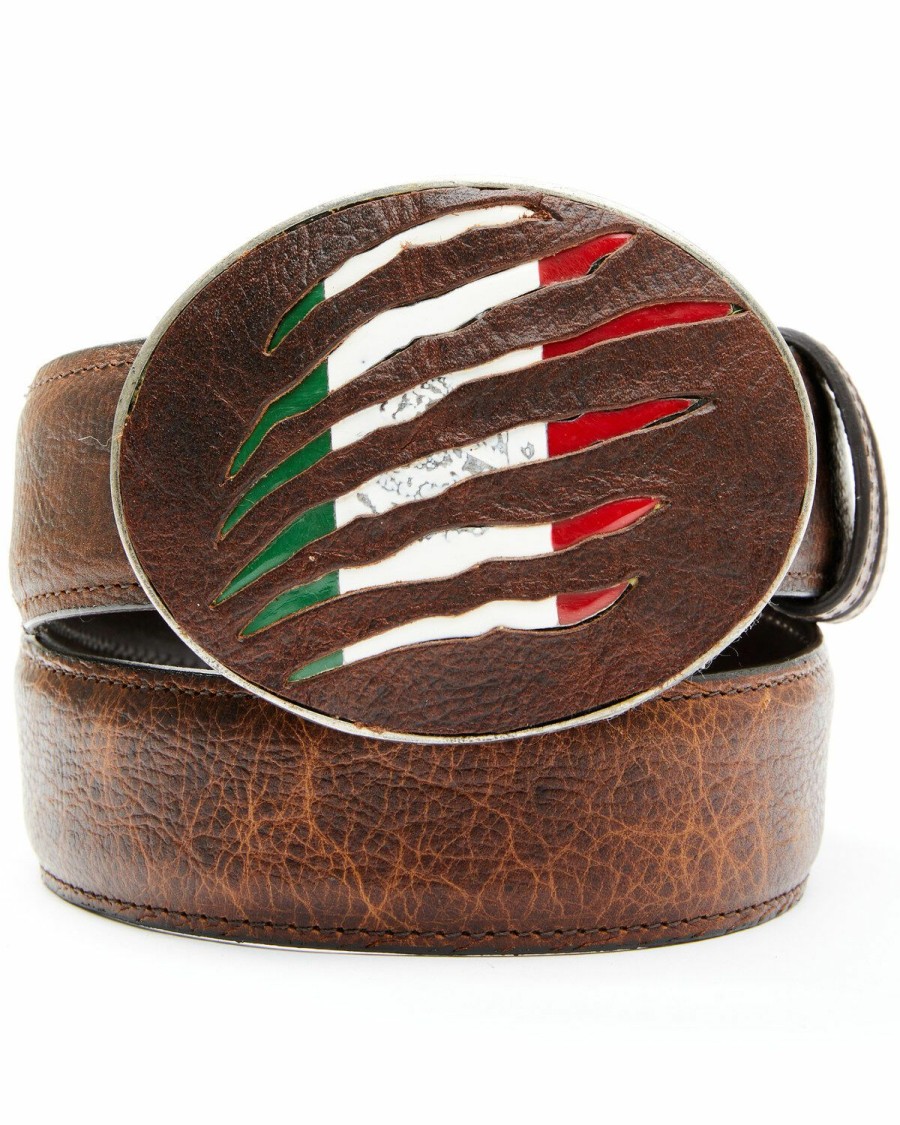 Men Cody James | Cody James Men'S Mexican Flag Slash Brown Leather Belt Online