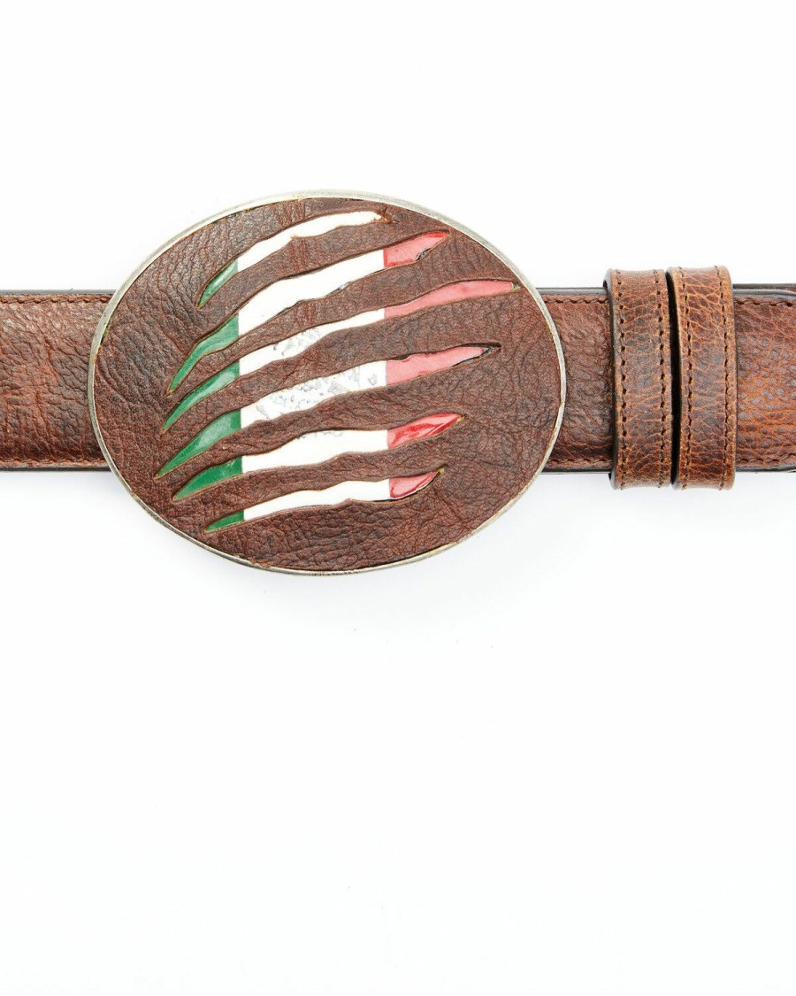 Men Cody James | Cody James Men'S Mexican Flag Slash Brown Leather Belt Online