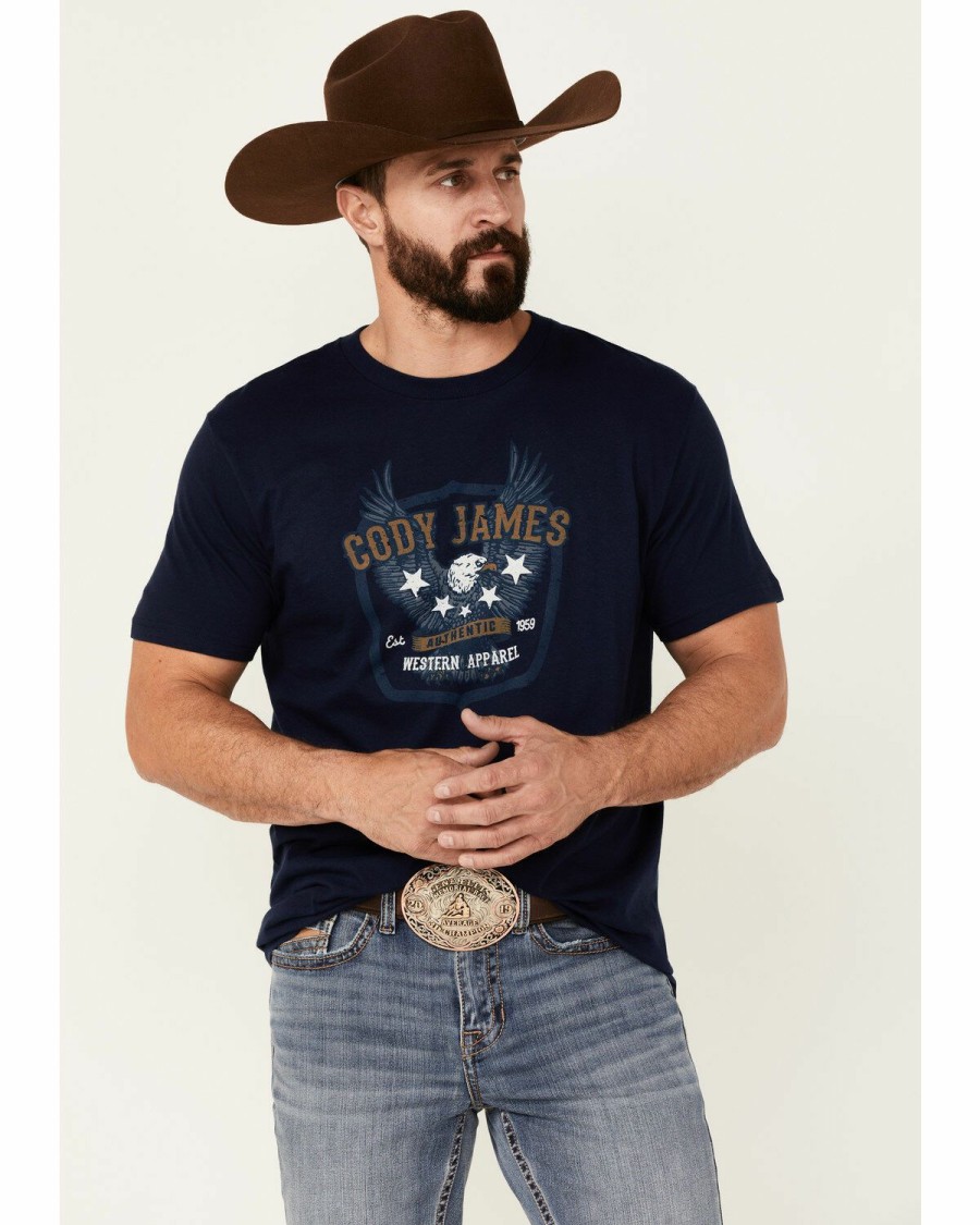 Men Cody James | Cody James Men'S Heather Navy Eagle Western Graphic Short Sleeve T-Shirt Outlet