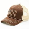 Men Cody James | Cody James Men'S Brown Leather Flag Patch Mesh-Back Ball Cap Outlet