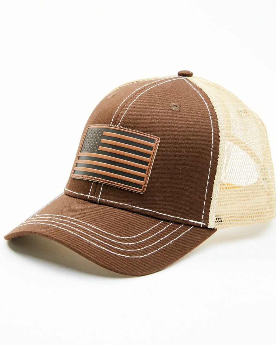 Men Cody James | Cody James Men'S Brown Leather Flag Patch Mesh-Back Ball Cap Outlet