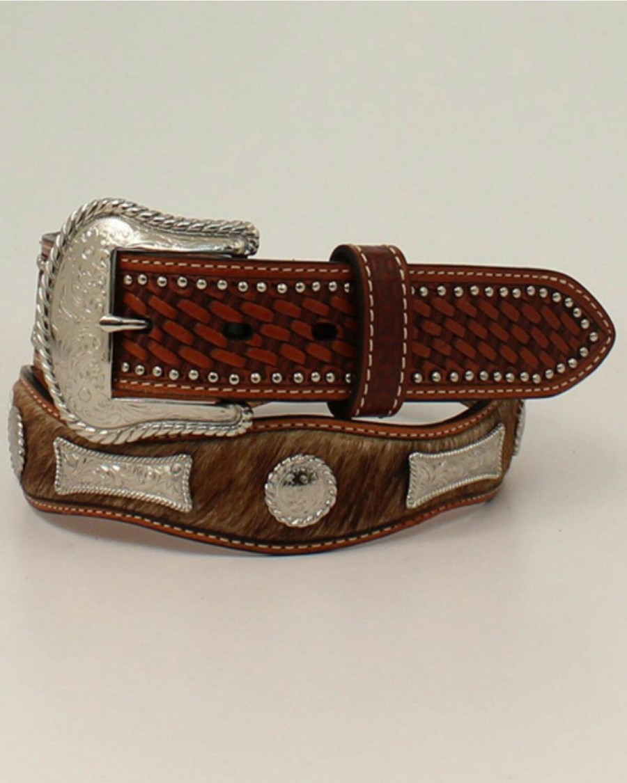 Men Cody James | Cody James Men'S Scallop Hair-On Basketweave Concho Western Belt Sale