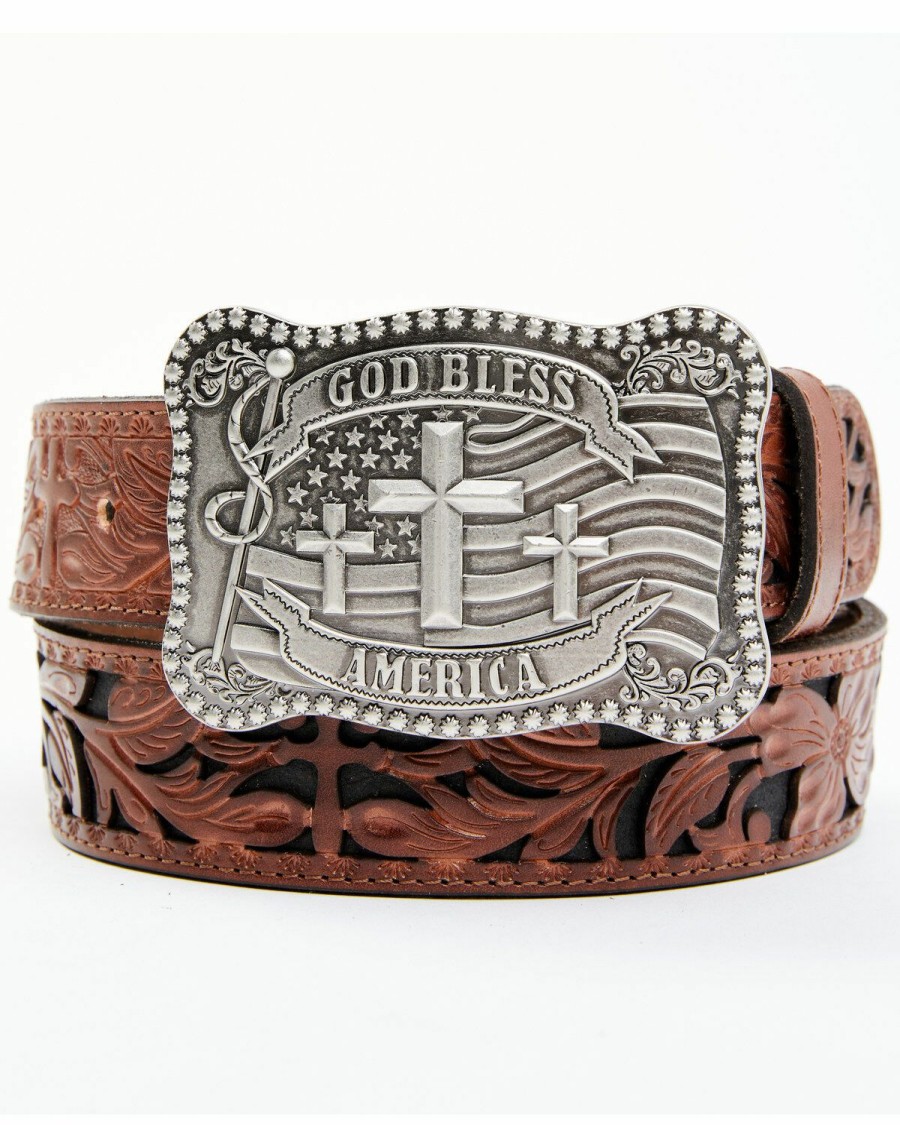 Men Cody James | Cody James Men'S God Bless America Cross Buckle Leather Belt Sale