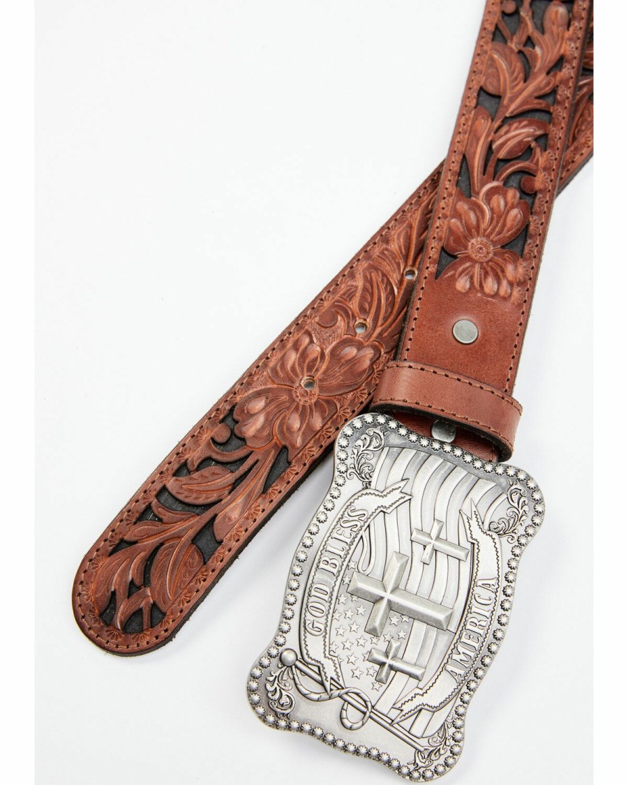 Men Cody James | Cody James Men'S God Bless America Cross Buckle Leather Belt Sale