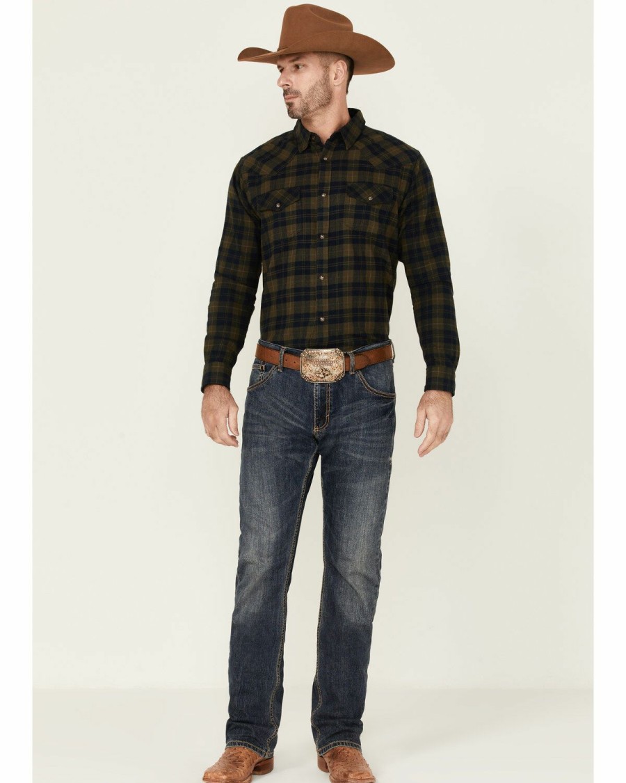 Gifts Cody James | Cody James Men'S Hunter Green Workhorse Plaid Long Sleeve Snap Western Flannel Shirt Online