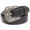 Men Cody James | Cody James Men'S Black Ostrich Print Embroidered Western Buckle Belt Discount