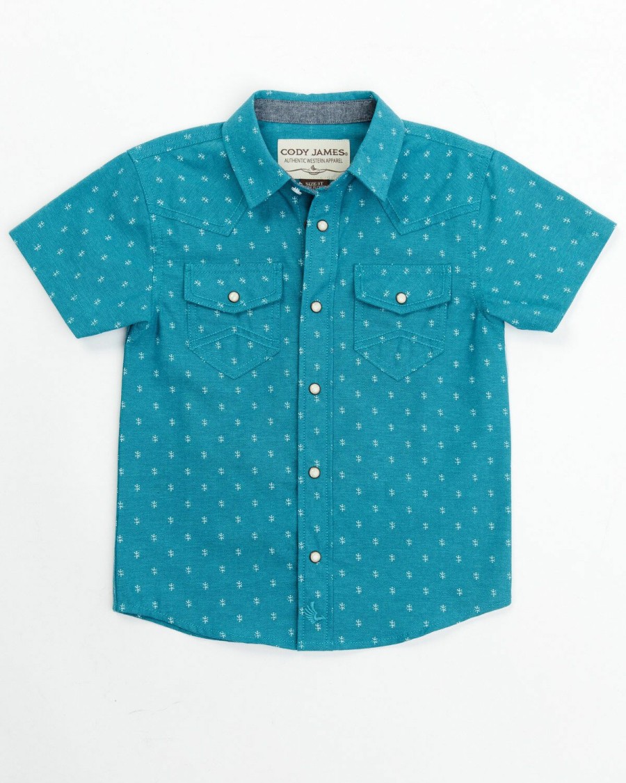 Clothing Cody James | Cody James Toddler-Boys' Printed Chambray Short Sleeve Button Up Shirt Discount