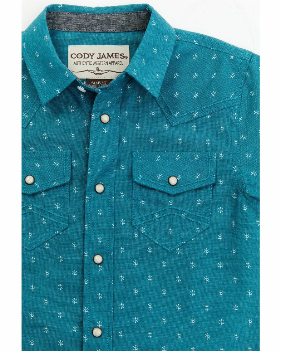 Clothing Cody James | Cody James Toddler-Boys' Printed Chambray Short Sleeve Button Up Shirt Discount