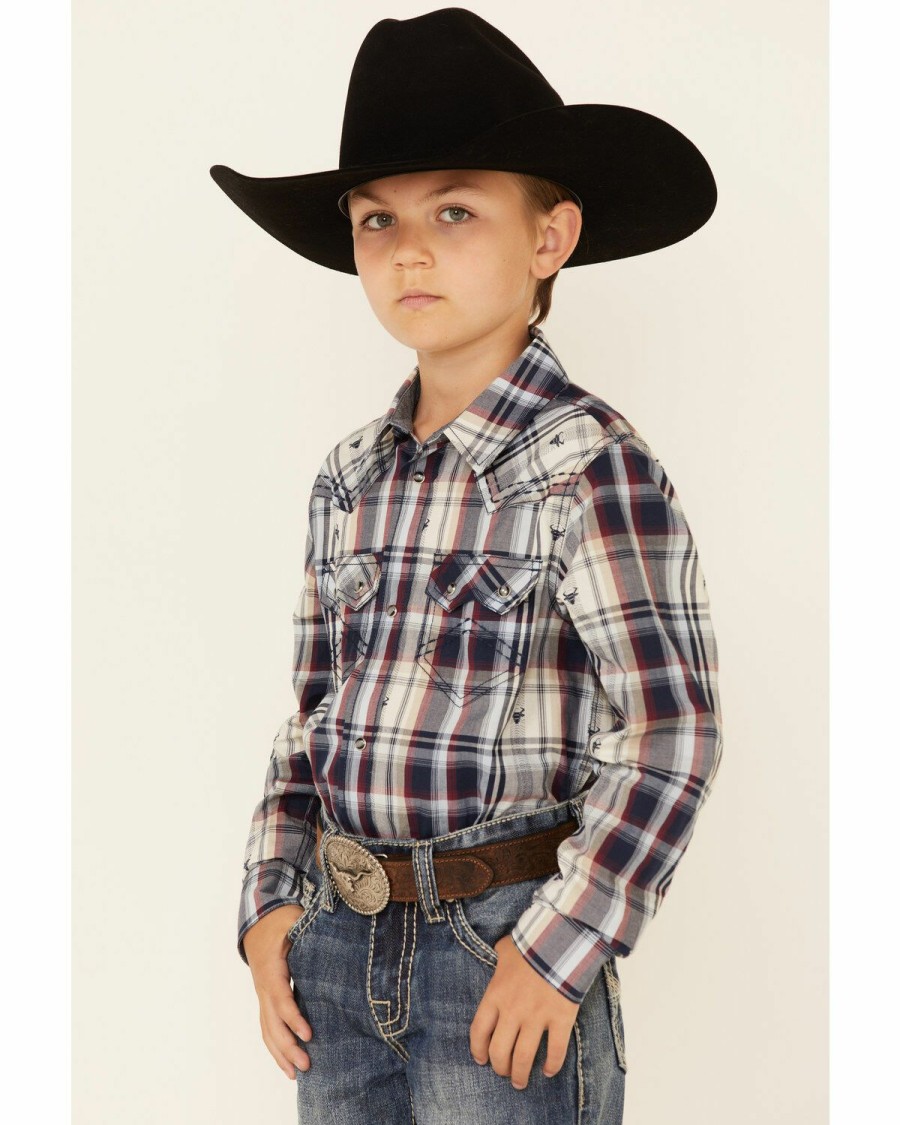 Clothing Cody James | Cody James Boys' Bull Dobby Plaid Long Sleeve Snap Western Shirt Discount