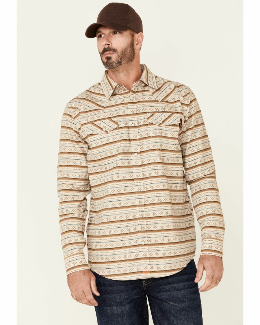 Clothing Cody James | Cody James Men'S Fr Tan Striped Long Sleeve Work Shirt Online