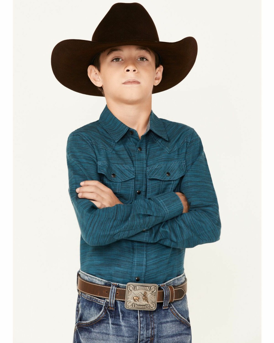 Clothing Cody James | Cody James Boys' Ride On Textured Solid Long Sleeve Snap Western Shirt Sale