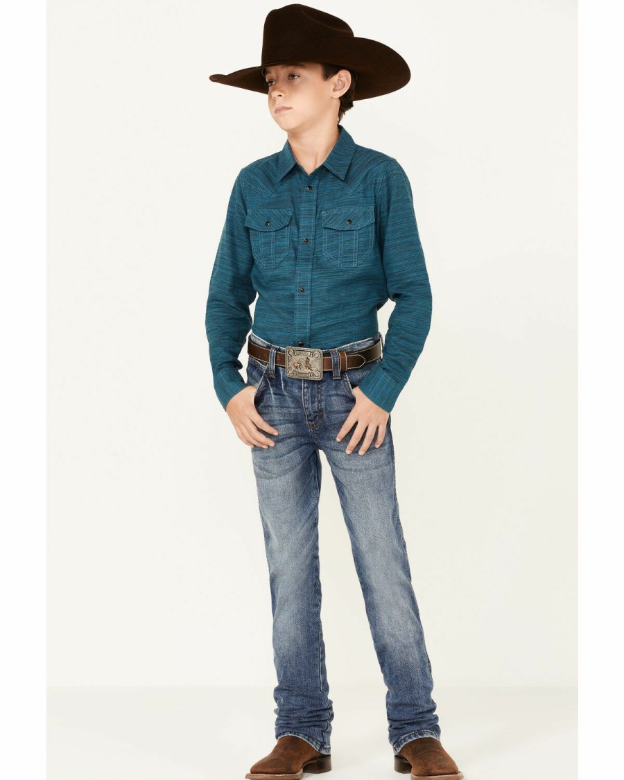 Clothing Cody James | Cody James Boys' Ride On Textured Solid Long Sleeve Snap Western Shirt Sale