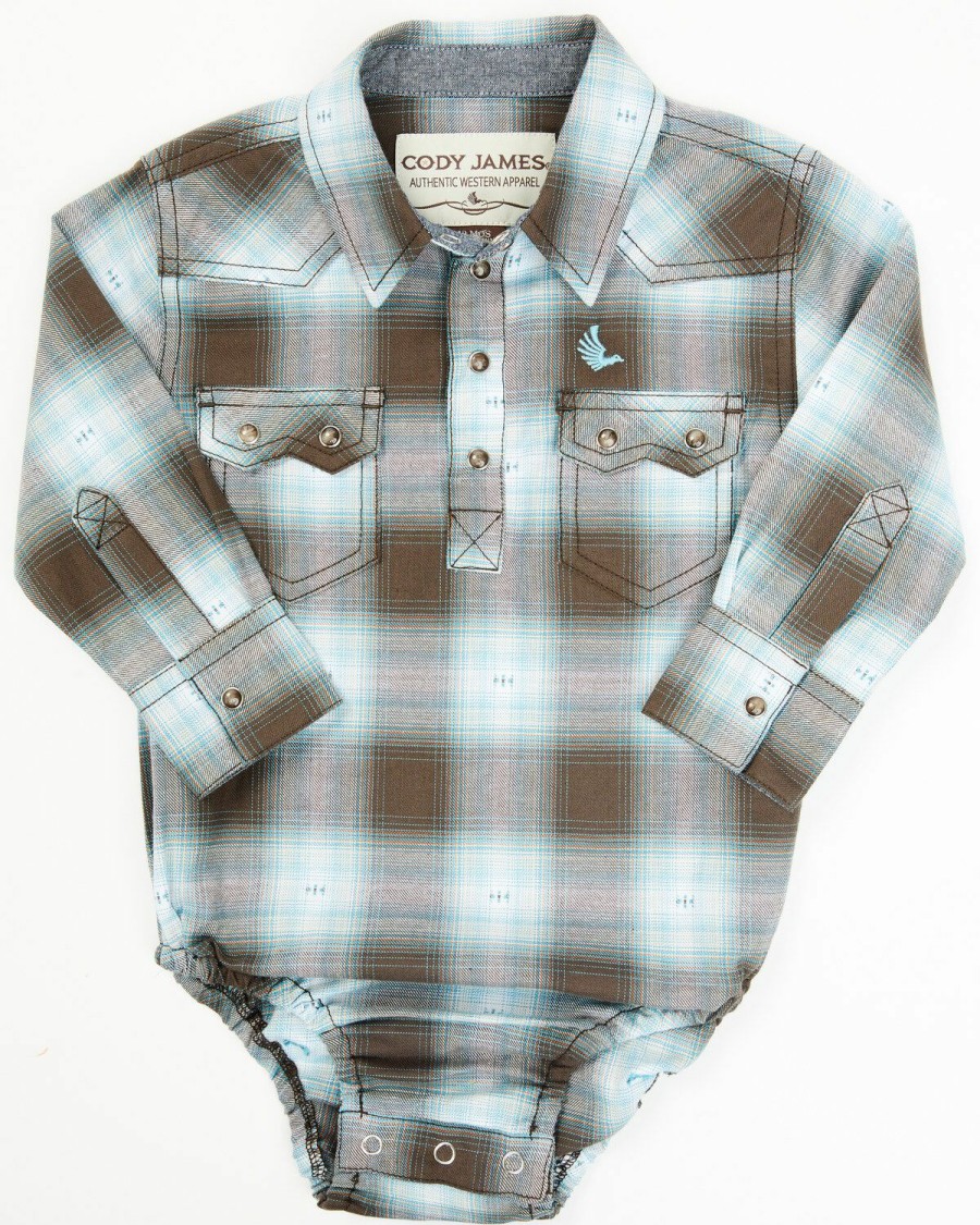 Clothing Cody James | Cody James Infant Boys' Background Plaid Long Sleeve Snap Western Onesie Sale