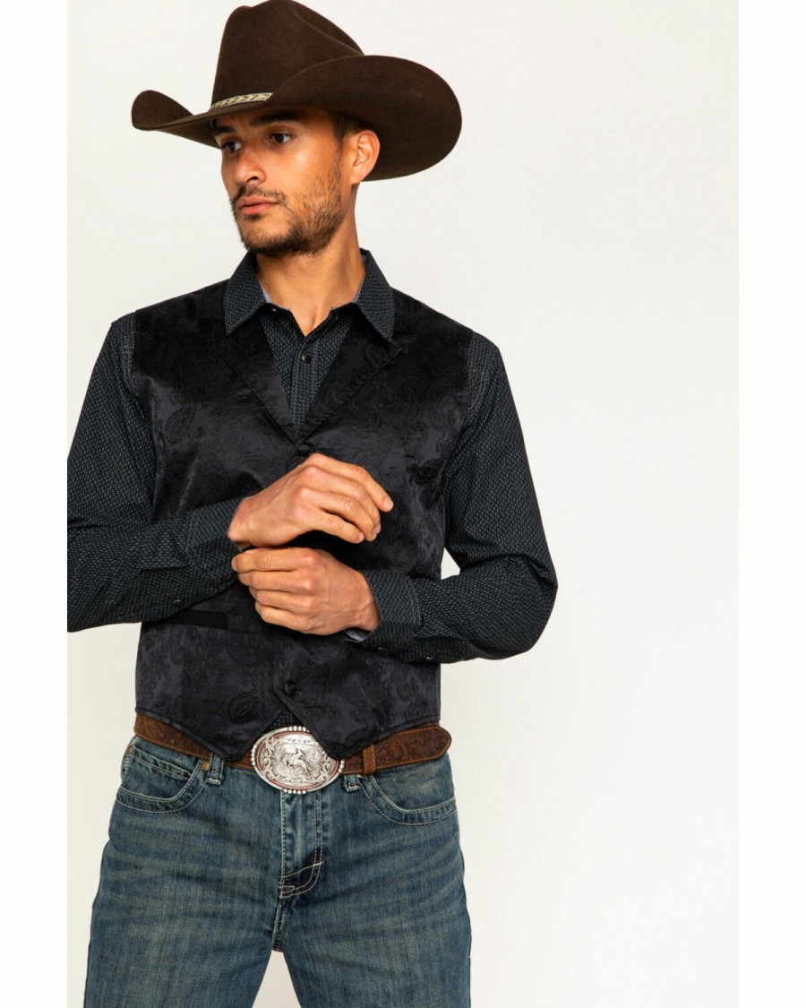 Men Cody James | Cody James Men'S Black Paisley Print Western Vest Sale