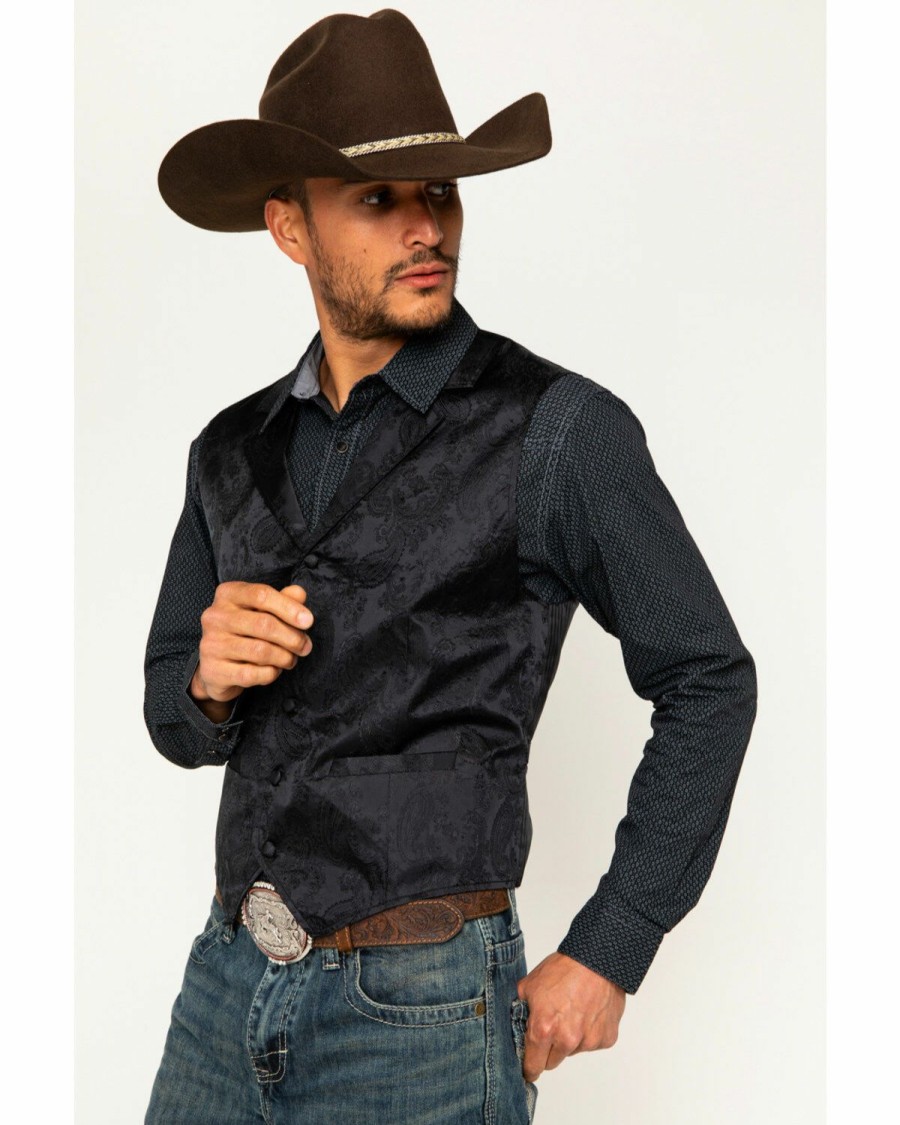 Men Cody James | Cody James Men'S Black Paisley Print Western Vest Sale