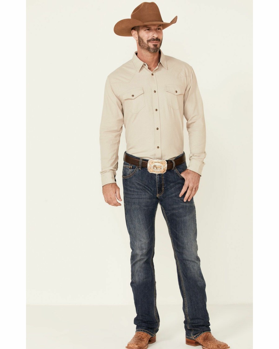 Gifts Cody James | Cody James Men'S Solid Taupe Rock Long Sleeve Snap Western Flannel Shirt Sale