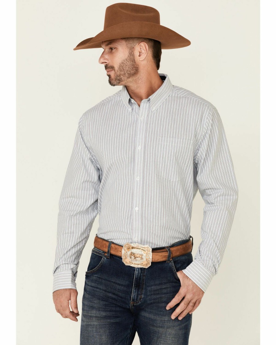 Gifts Cody James | Cody James Core Men'S Positive Dobby Stripe Long Sleeve Button-Down Western Shirt Discount