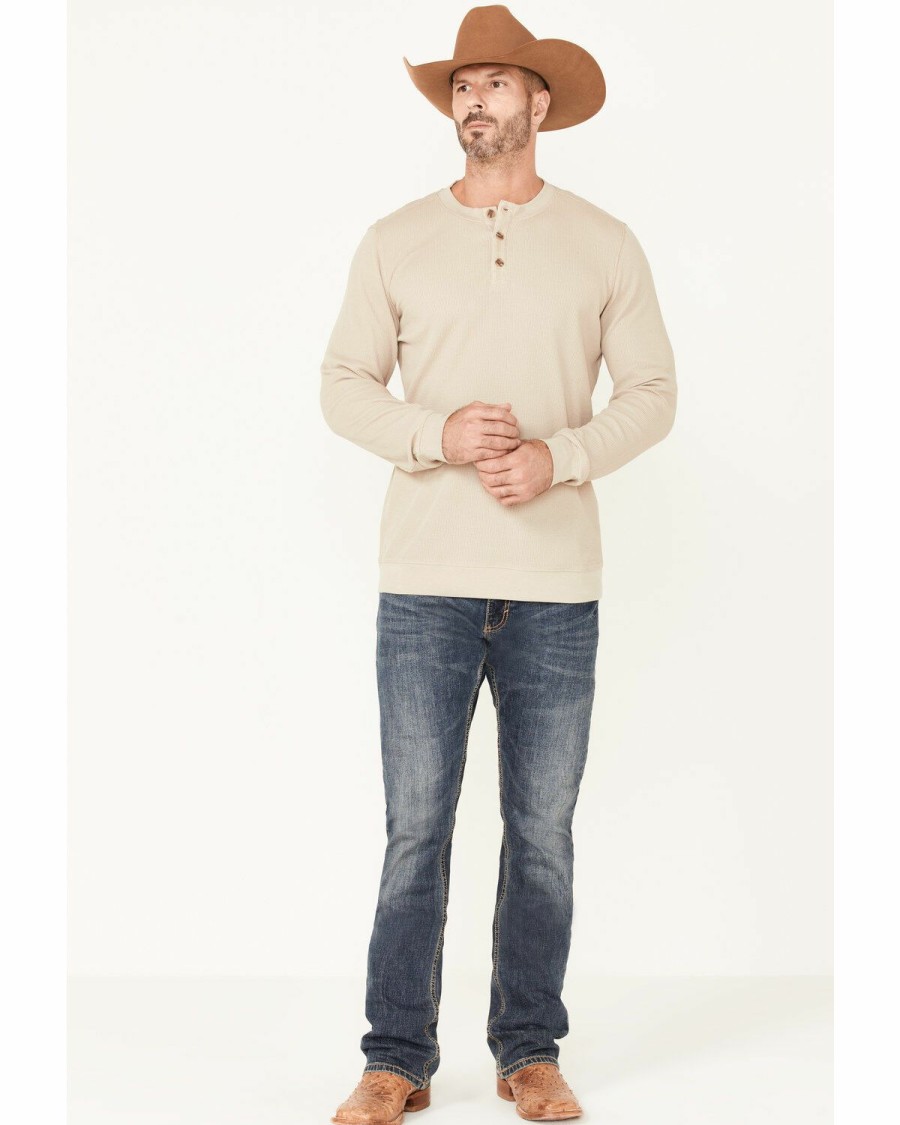 Gifts Cody James | Cody James Men'S Solid Cream Wander Long Sleeve Henley Shirt Discount