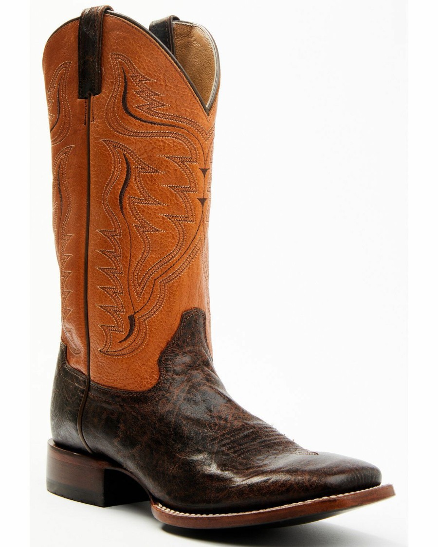 Men Cody James | Cody James Men'S Melbourne Cognac Leather Western Boots Broad Square Toe Discount