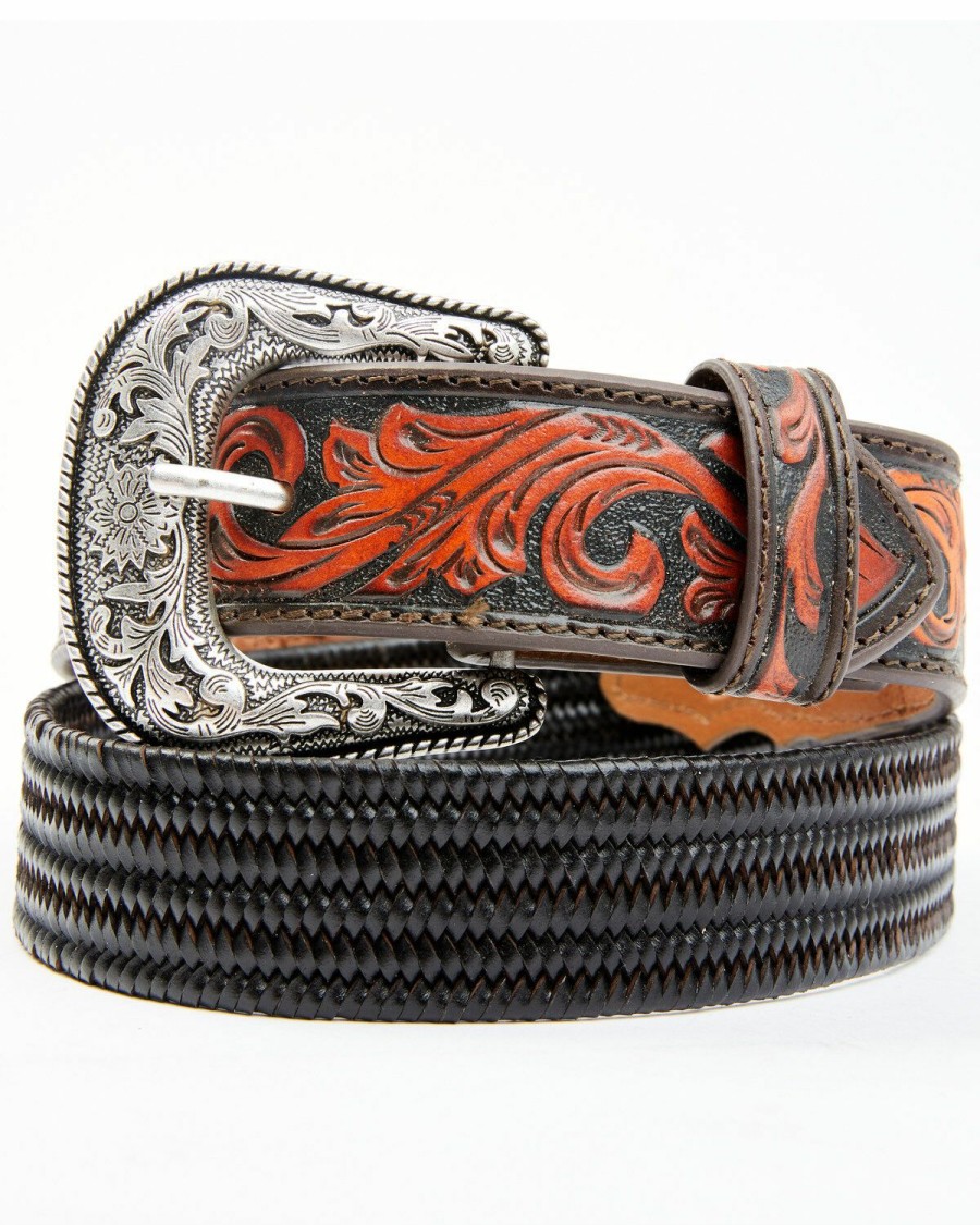 Gifts Cody James | Cody James Men'S Brown Floral Hand Tooled Stretch Bonded Strap Western Belt Sale