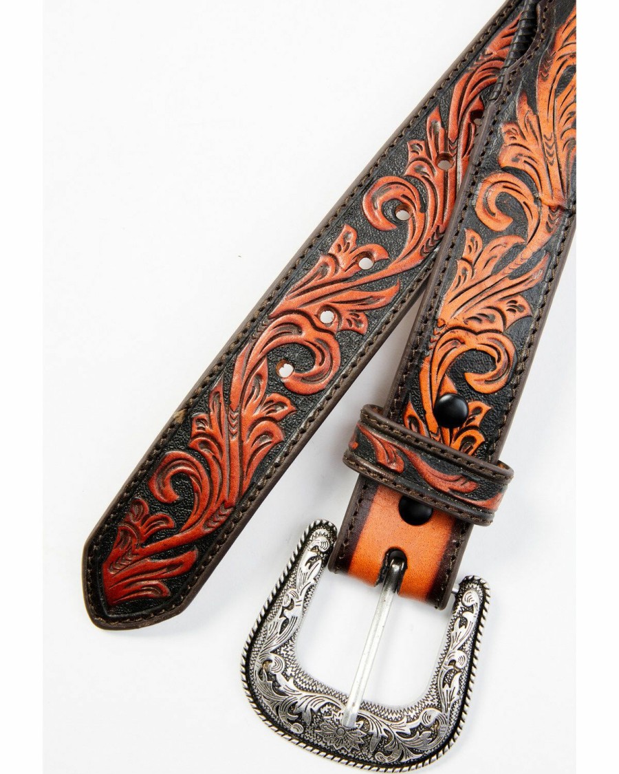 Gifts Cody James | Cody James Men'S Brown Floral Hand Tooled Stretch Bonded Strap Western Belt Sale