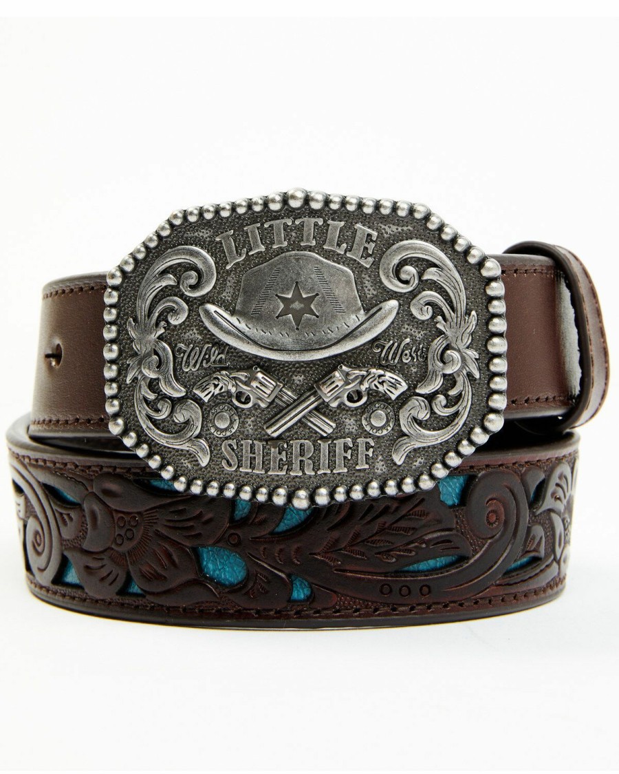 Gifts Cody James | Cody James Kids' Little Sheriff Brown Turquoise Underlay Belt Sale