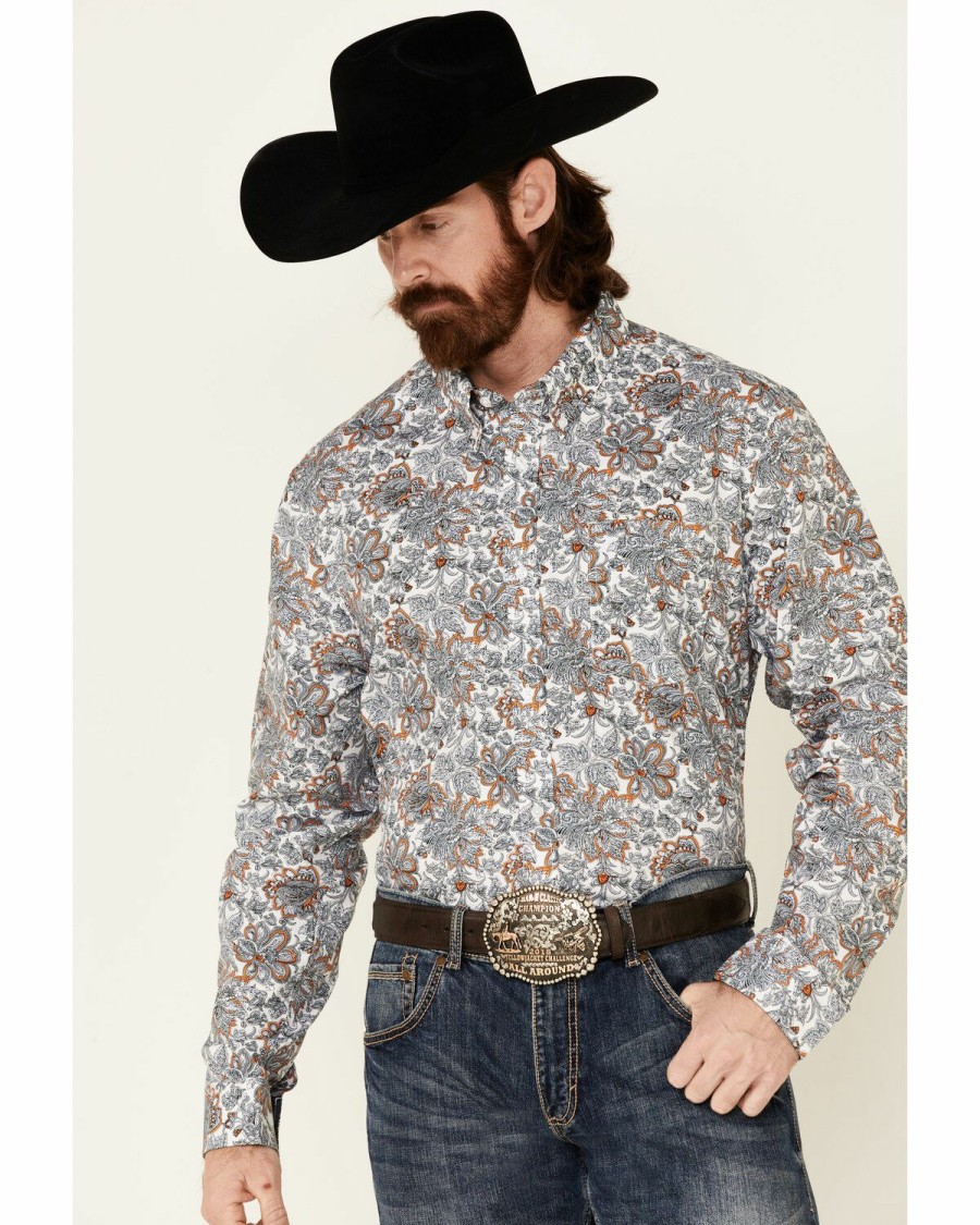 Gifts Cody James | Cody James Core Men'S Rein In Large Floral Print Long Sleeve Button-Down Western Shirt Sale