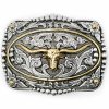 Men Cody James | Cody James Men'S Scrolled Longhorn With Gold Ring Belt Buckle Outlet