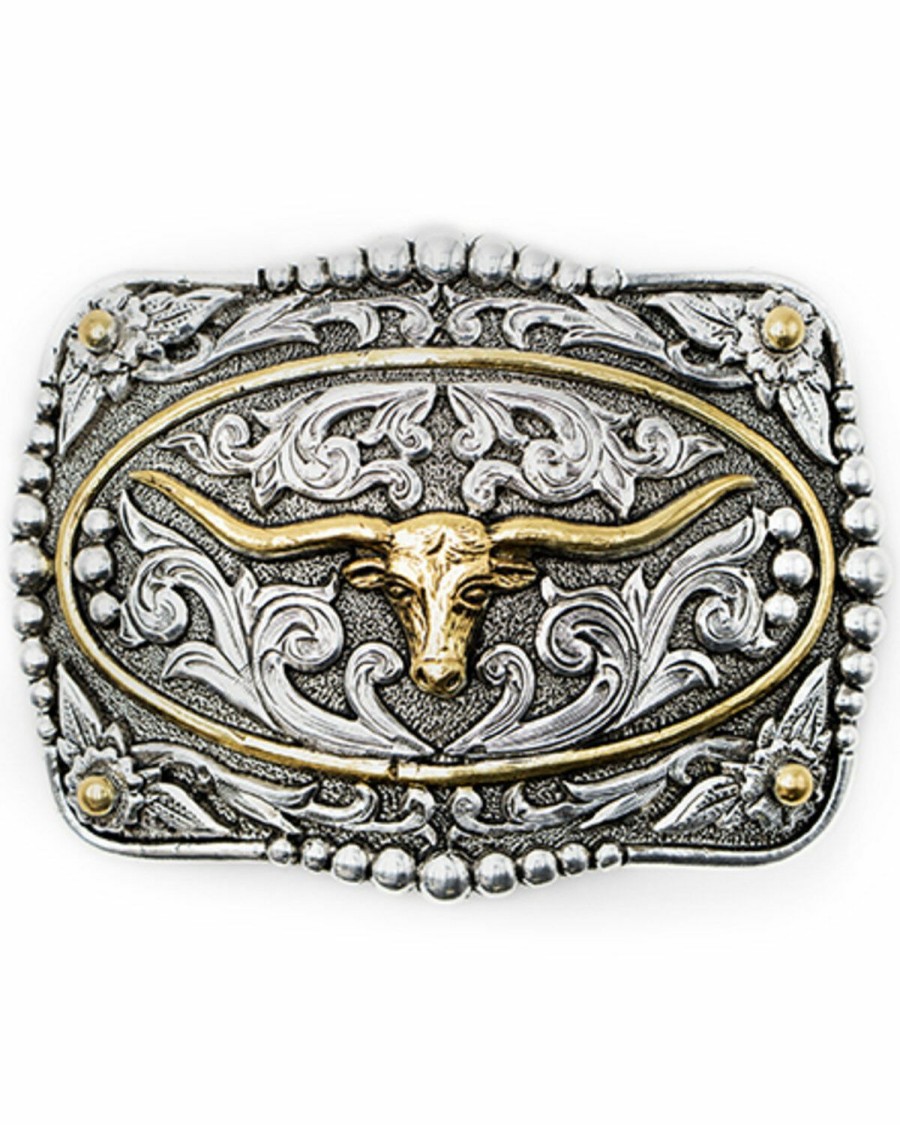 Men Cody James | Cody James Men'S Scrolled Longhorn With Gold Ring Belt Buckle Outlet