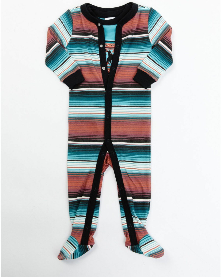 Clothing Cody James | Cody James Infant-Boys' Teal & Red Southwestern Serape Sleep Onesie Set Discount