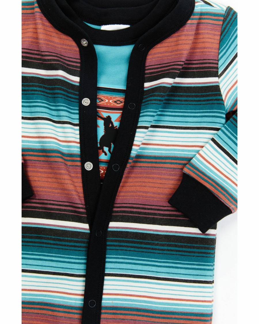 Clothing Cody James | Cody James Infant-Boys' Teal & Red Southwestern Serape Sleep Onesie Set Discount